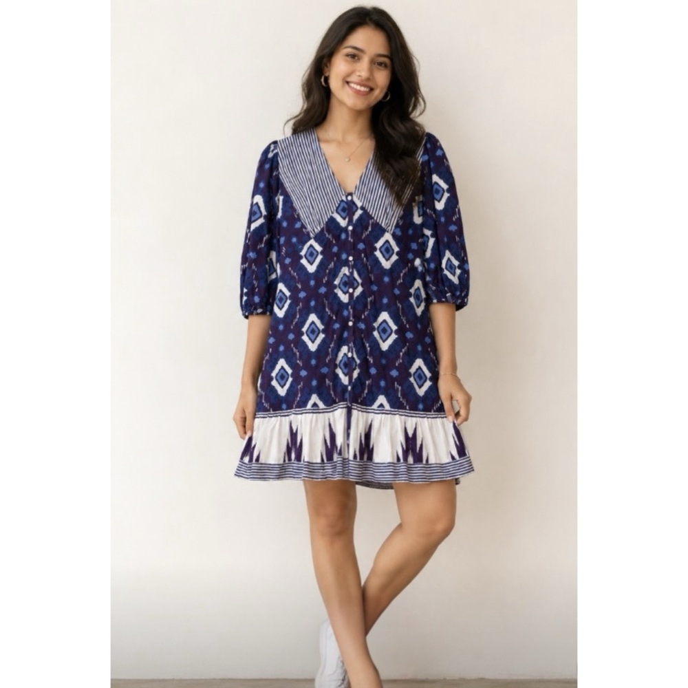 Garrie B Dress Purple and Blue Abstract Dress Medium 100% Cotton